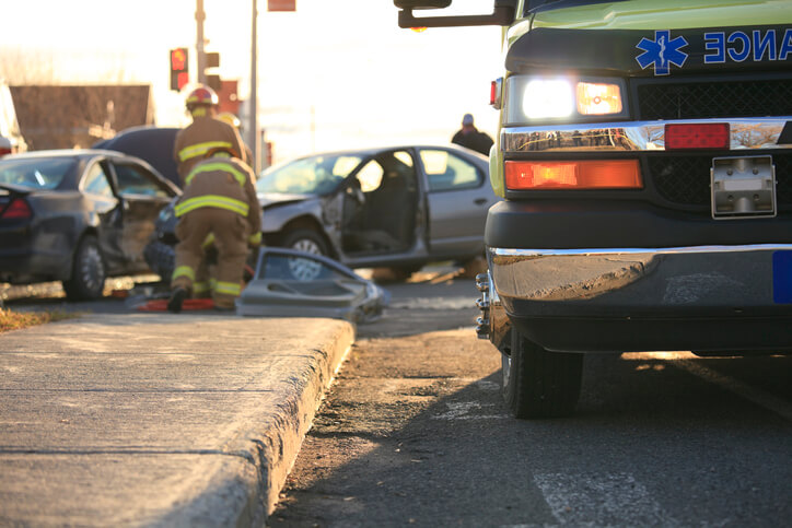 car accident with ambulance at the site