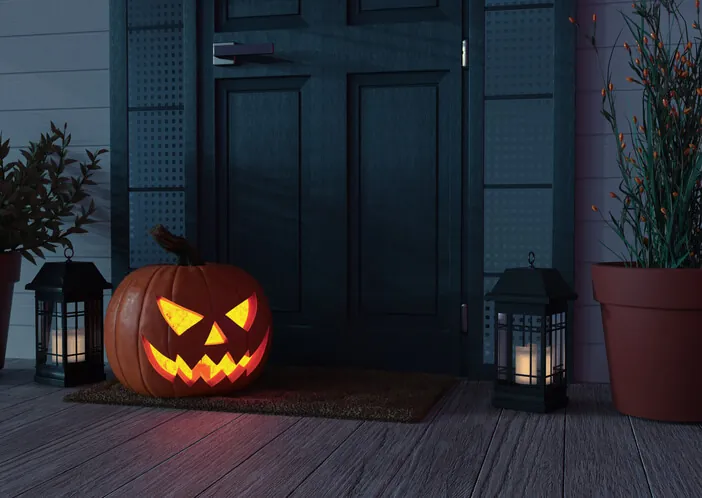Jack o lantern on a doorstep